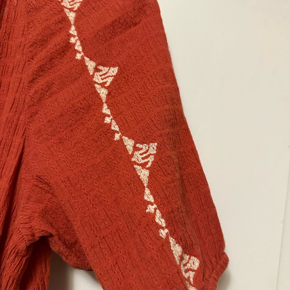 J. Jill Terracotta Embroidered Dress Boho Textured Cotton Shift | Size Small - Picture 9 of 11